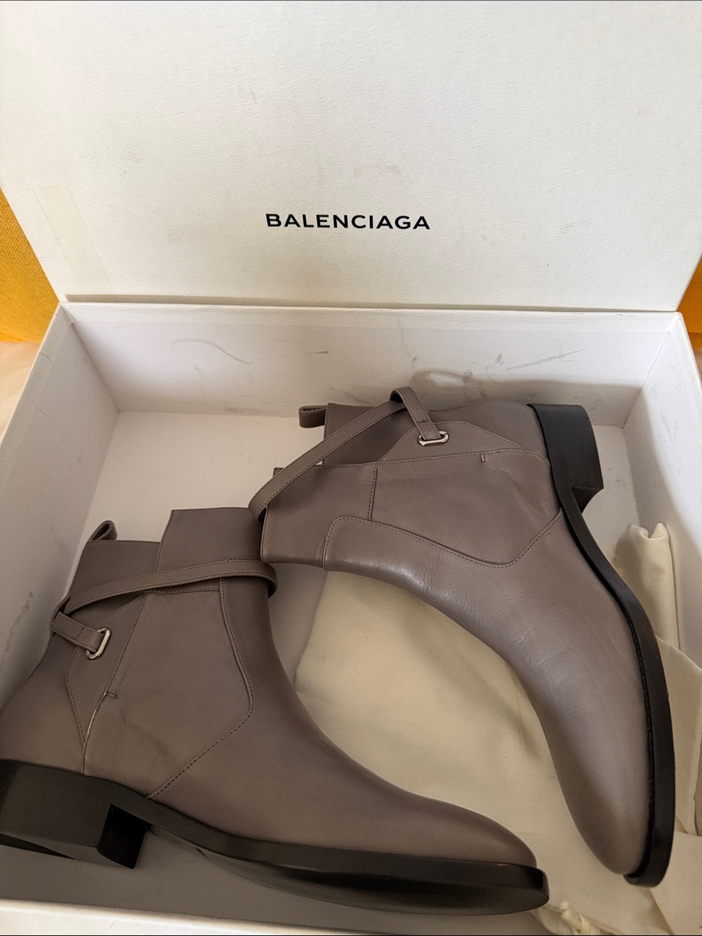 Balenciaga Taupe Gray Leather Ankle Boots - Picture 1 of 7